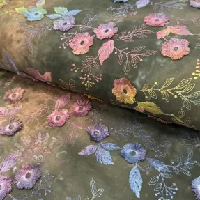 Katoenen stof TIE DYE EMBROIDERY Poppy design N