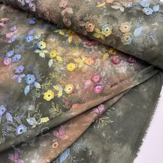 Katoenen stof TIE DYE EMBROIDERY Poppy design N