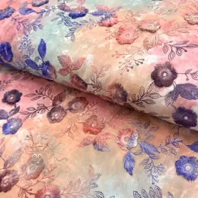 Katoenen stof TIE DYE EMBROIDERY Poppy design R
