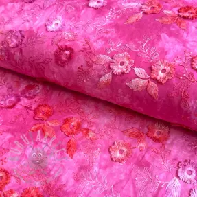 Katoenen stof TIE DYE EMBROIDERY Poppy design U
