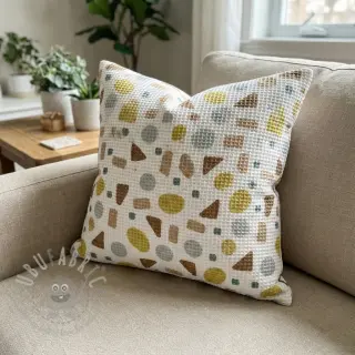 Katoen met wafelbinding Shapes yellow digital print