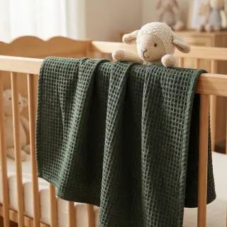 Bavlna s vaflovou väzbou army green