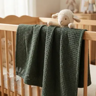 Katoen met wafelbinding army green
