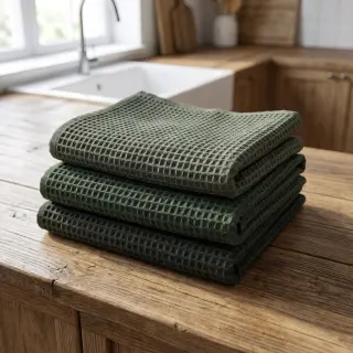 Bavlna s vaflovou väzbou army green