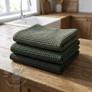Katoen met wafelbinding army green