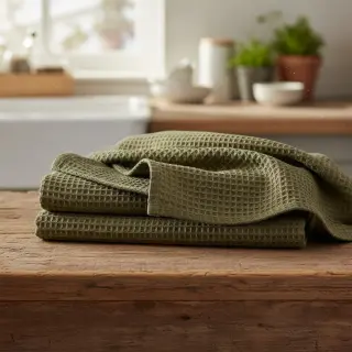 Bavlna s vaflovou väzbou moss green