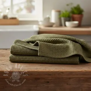 Katoen met wafelbinding moss green