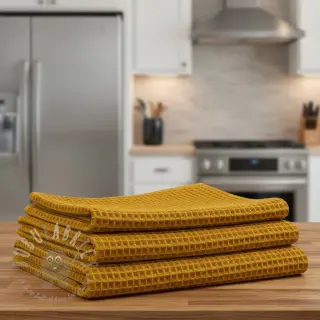 Katoen met wafelbinding ochre