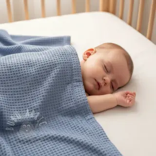 Katoen met wafelbinding blue