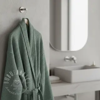 Katoen met wafelbinding dark green