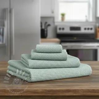 Katoen met wafelbinding green