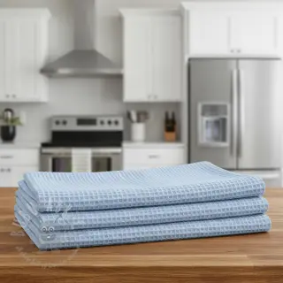 Katoen met wafelbinding light blue