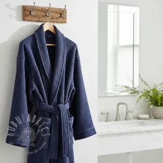Katoen met wafelbinding navy