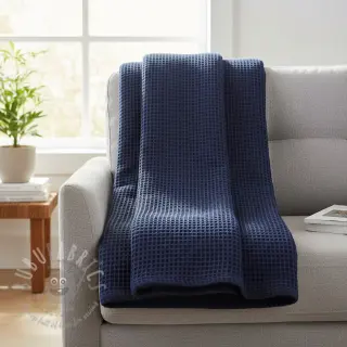 Katoen met wafelbinding navy