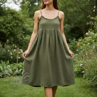 Dubbelgaas/mousseline dark moss green