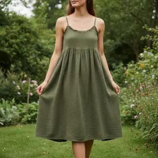 Dvojitá gázovina/mušelín dark moss green