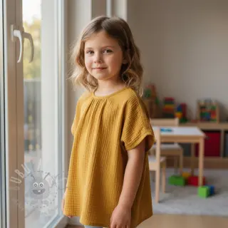 Dubbelgaas/mousseline dark ochre ORGANIC