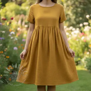 Dubbelgaas/mousseline dark ochre ORGANIC