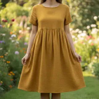 Dvojitá gázovina/mušelín dark ochre ORGANIC