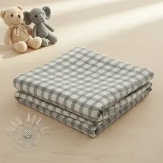 Dubbelgaas/mousseline LINEN YARN DYED Checks grey natural