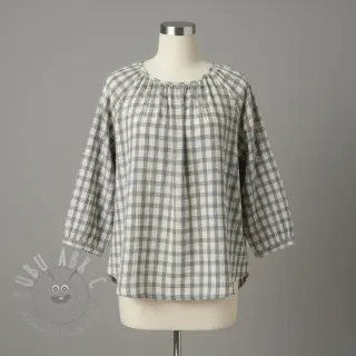 Dubbelgaas/mousseline LINEN YARN DYED Checks grey natural