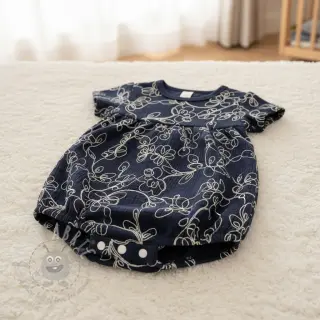 Dubbelgaas/mousseline EMBROIDERY Climbing flowers navy