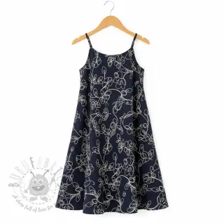 Dubbelgaas/mousseline EMBROIDERY Climbing flowers navy