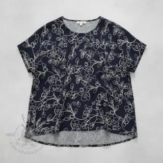 Dubbelgaas/mousseline EMBROIDERY Climbing flowers navy