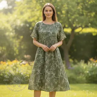 Dubbelgaas/mousseline EMBROIDERY Climbing flowers pickle