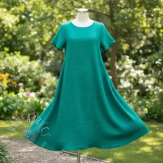 Dubbelgaas/mousseline dark teal