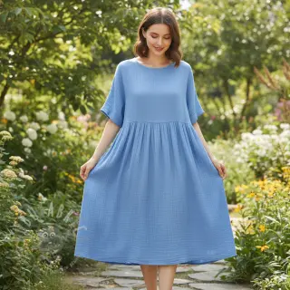 Dubbelgaas/mousseline royal blue ORGANIC