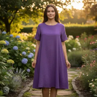 Dubbelgaas/mousseline violet ORGANIC