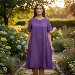 Dvojitá gázovina/mušelín violet ORGANIC