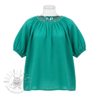 Dubbelgaas/mousseline dark teal ORGANIC