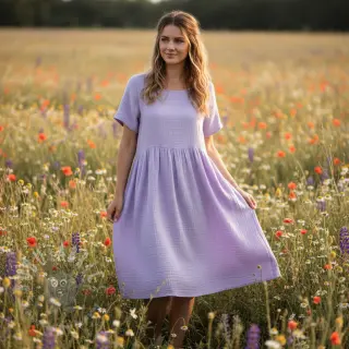 Dubbelgaas/mousseline bright violet ORGANIC