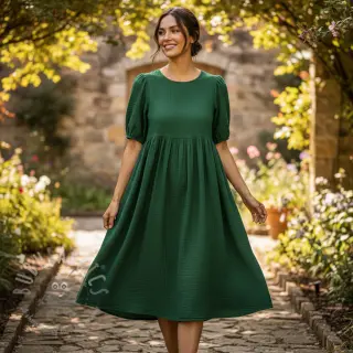 Dubbelgaas/mousseline dark green ORGANIC