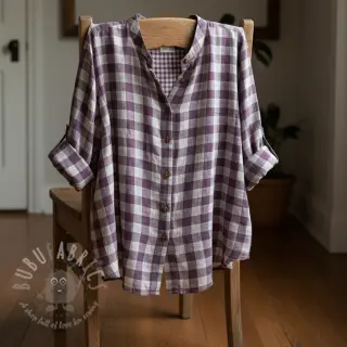 Dubbelgaas/mousseline Double sided CHECKS MINI grape