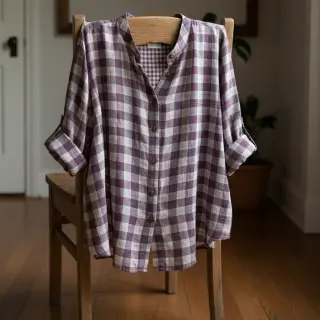 Dvojitá gázovina/mušelín Double sided CHECKS MINI grape