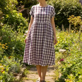 Dubbelgaas/mousseline Double sided CHECKS MINI grape