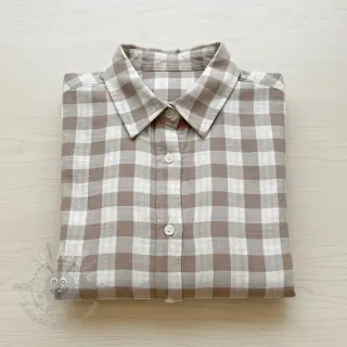 Dubbelgaas/mousseline Double sided CHECKS MINI sand