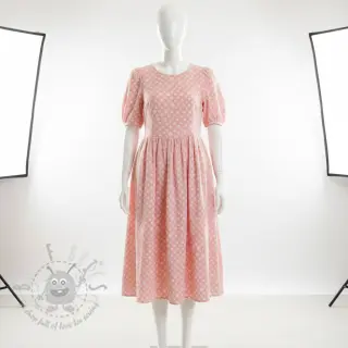 Dubbelgaas/mousseline JACQUARD Dots pink