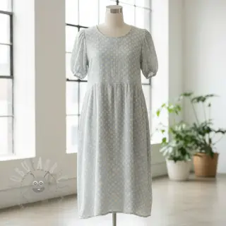 Dubbelgaas/mousseline JACQUARD Dots light blue