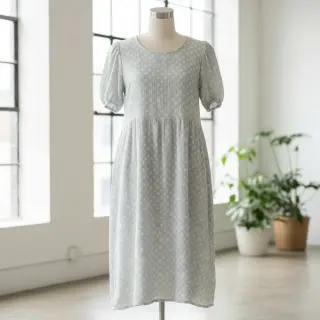 Dvojitá gázovina/mušelín JACQUARD Dots light blue