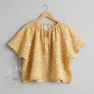 Dubbelgaas/mousseline JACQUARD Dots dark yellow