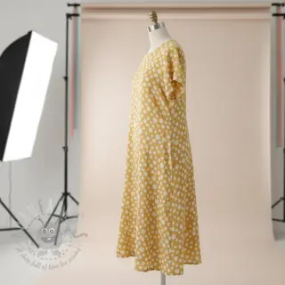 Dubbelgaas/mousseline JACQUARD Dots dark yellow