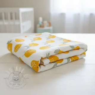Dubbelgaas/mousseline Lemons white