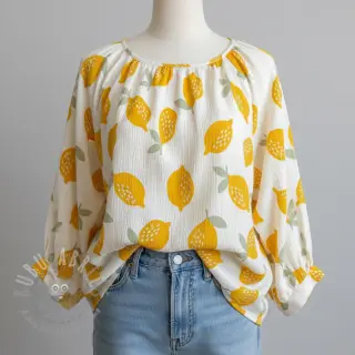 Dubbelgaas/mousseline Lemons white