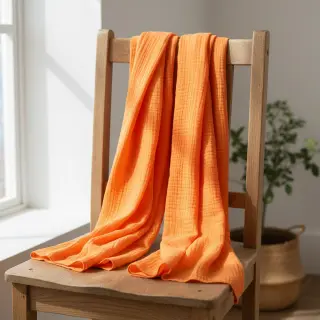 Dvojitá gázovina/mušelín NEON ORANGE ORGANIC