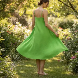 Dubbelgaas/mousseline NEON LIME ORGANIC