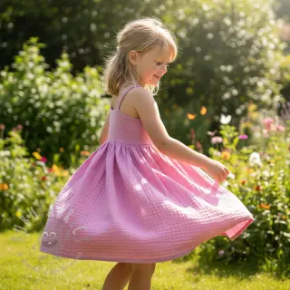 Dubbelgaas/mousseline light pink